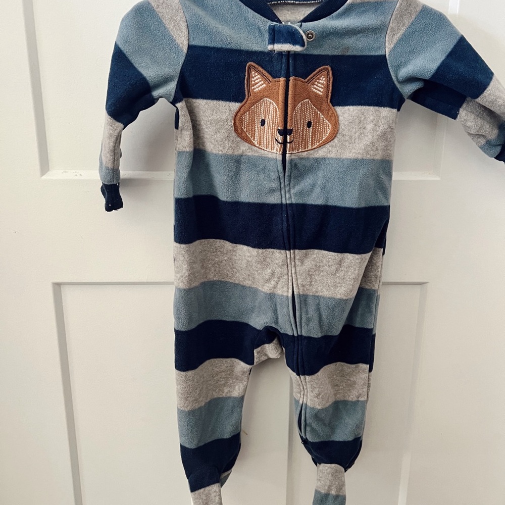 Carter's Blue and Gray Striped Footies with Bear Design